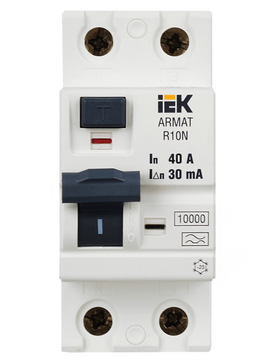 ВДТ УЗО IEK ARMAT R10N 2P 40А 30мА тип A AR-R10N-2-040A030