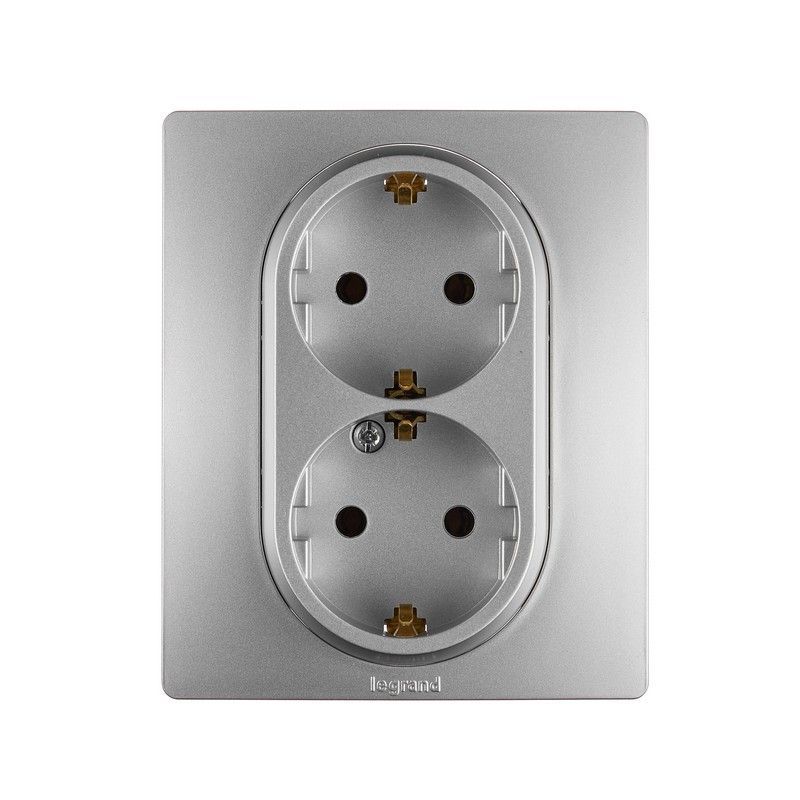 Legrand Etika Алюминий Розетка электрическая Legrand Etika алюминий 2-ая с/з , винт. клеммы, 16А, 250 В 672423