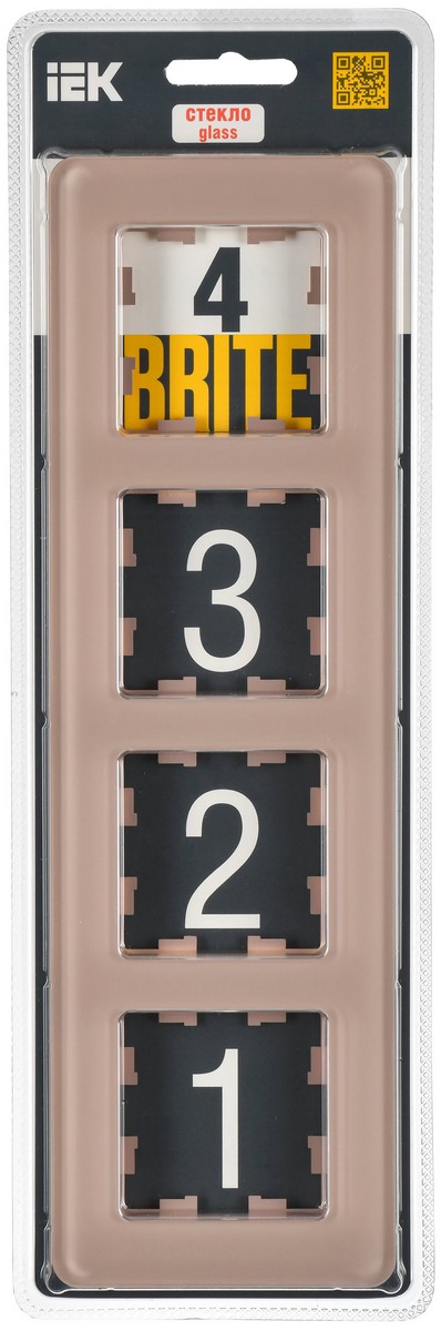 Рамка IEK BRITE DECOR Дымчатый матовый стекло скругл.угол 4-м РУ-4-2-Бр RE BR-M42-G-41-K97