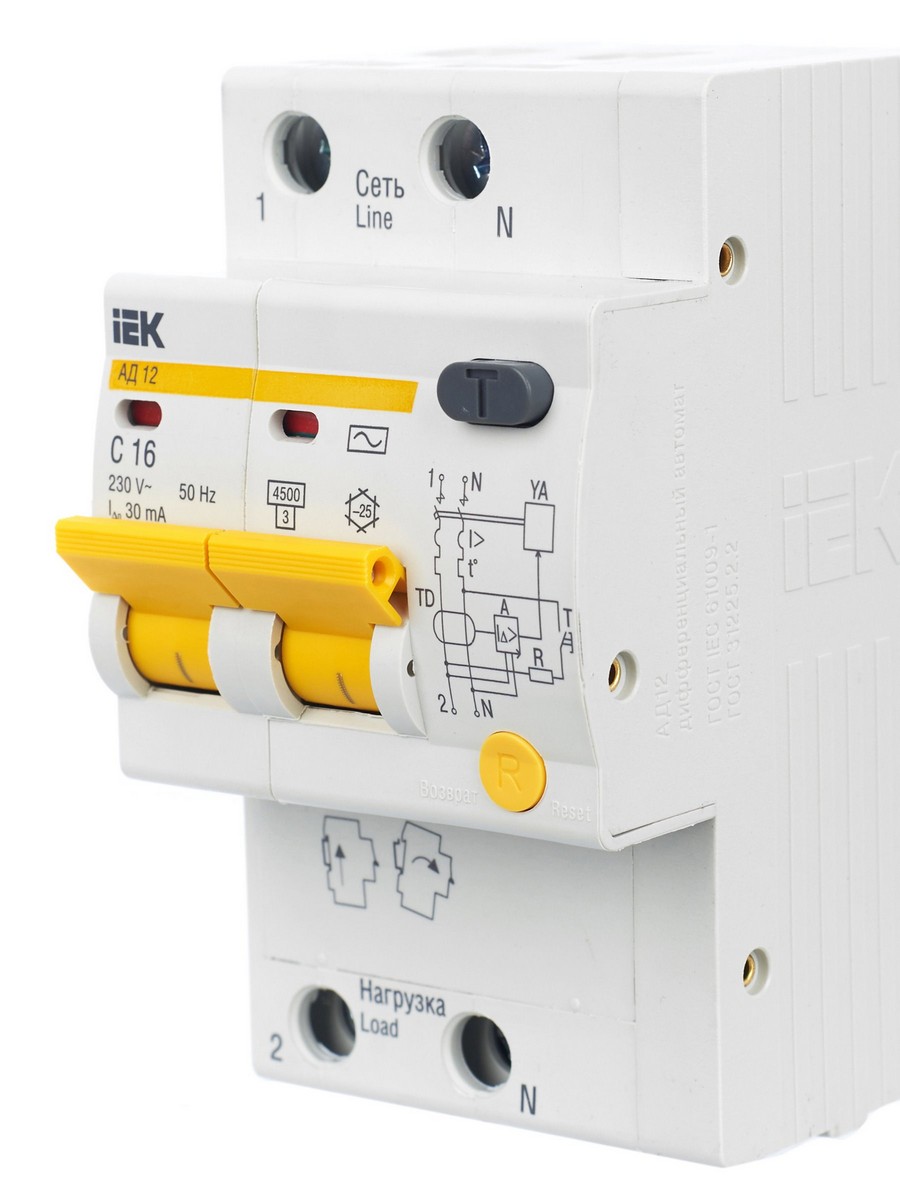 IEK Дифференциальный автоматический выключатель IEK KARAT АД12 2Р 16А 30мА MAD10-2-016-C-030 