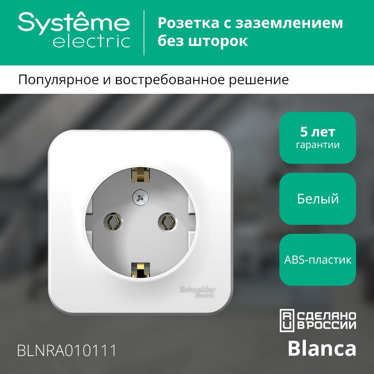 Розетка SE Blanca с/з Белый наружный без шторок изолир. пластина BLNRA010111
