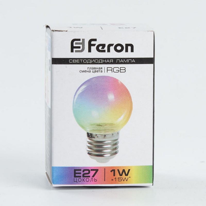 Лампа светодиодная Feron LB-37 Шарик прозрачный E27 1W RGB плавная смена цвета 38132