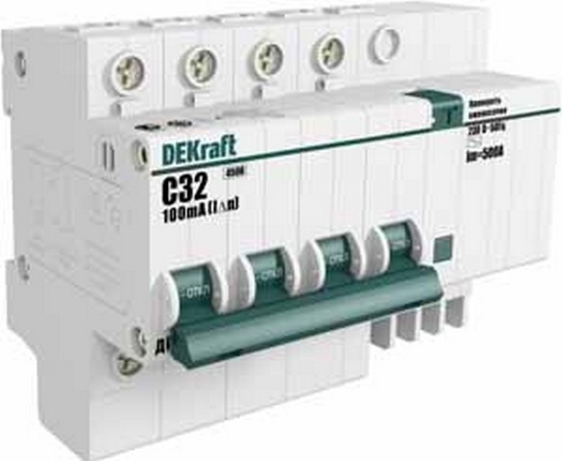 Дифференциальный автоматический выключатель DEKraft ДИФ-101 4P 32A 100mA 4,5kA тип AC х-ка C 15032DE