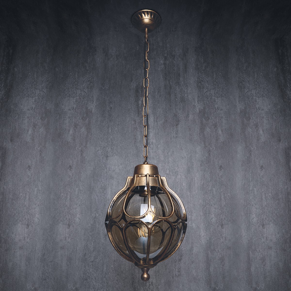 Уличные светильники на цепочке Светильник садово-парковый Feron PL3805 круглый на цепочке 60W 230V E27 черный золото 11370 