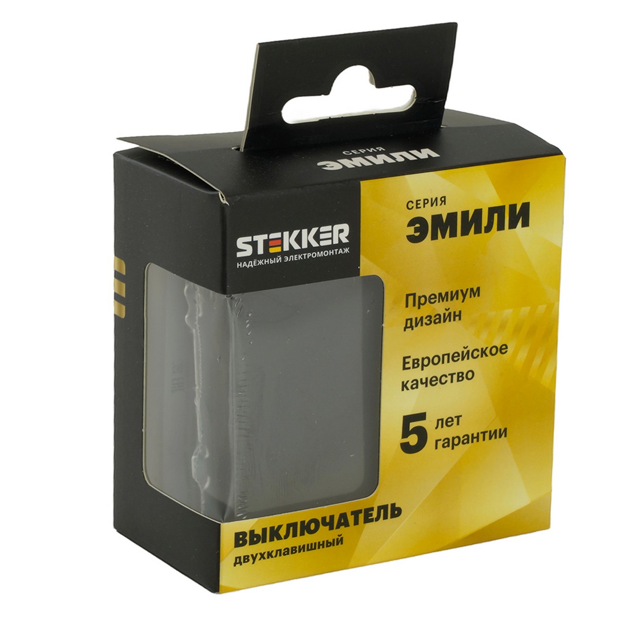 Эмили - Розетки и выключатели Stekker Выключатель 2-клавишный STEKKER Эмили RSW10-5104-05 черный уголь soft touch 49840