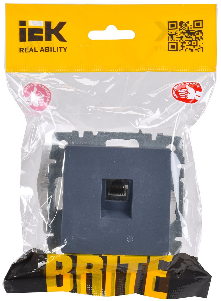 Розетка IEK BRITE компьютерная RJ45 кат.5E РК10-БрМ маренго BR-K10-1-K35