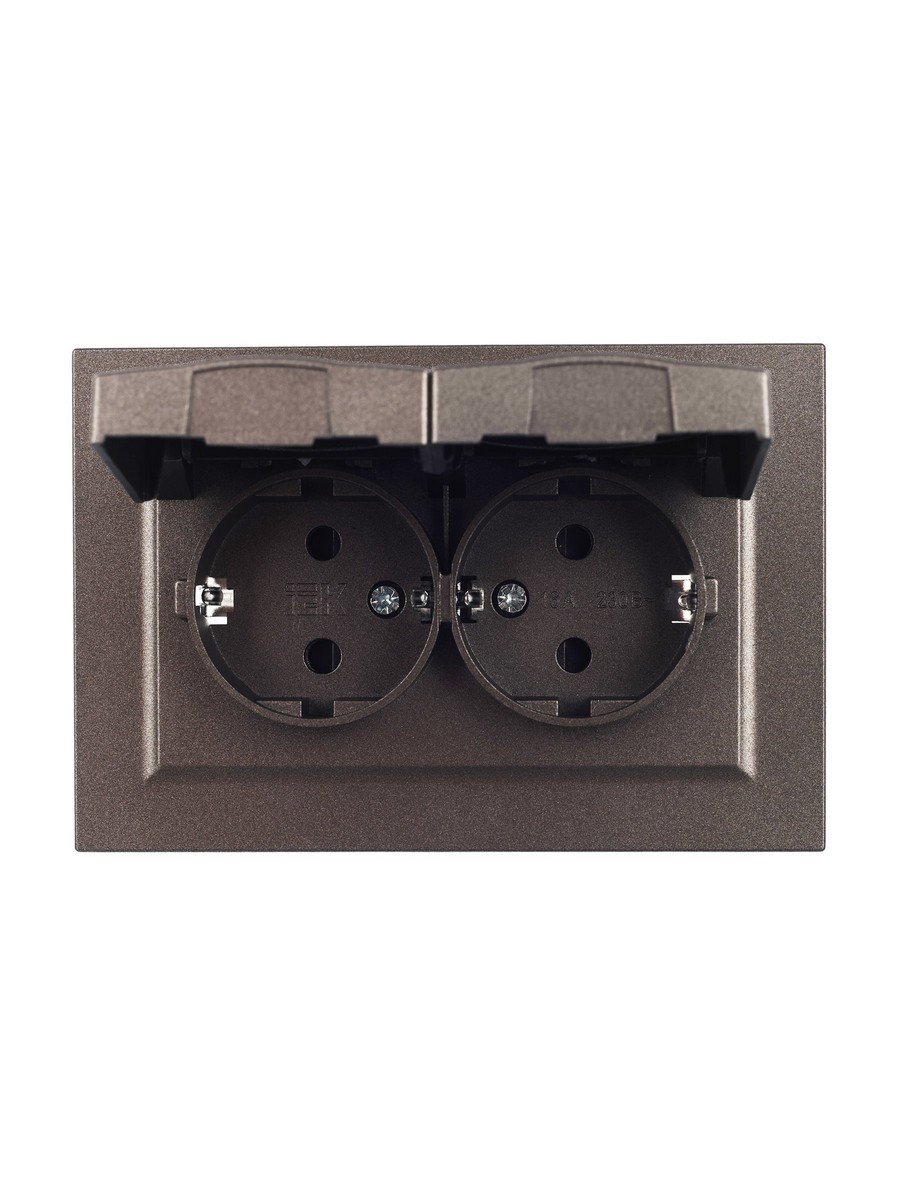 Розетка IEK BRITE 2-я с кр. 16А в сб IP44 РСбш12-3-44-БрТБ темная бронза BR-R26-16-44-K45-F