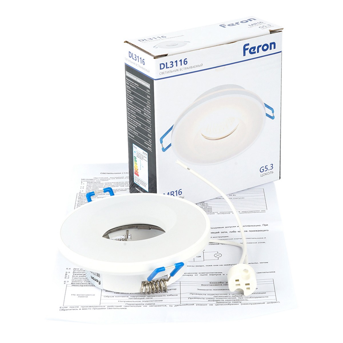 Встраиваемые светодиодные светильники Светильник встраиваемый Feron DL3116 потолочный G5.3 белый 51940 