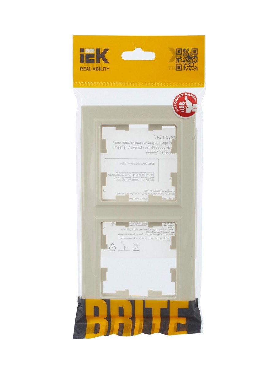 IEK Brite Рамки Рамка IEK BRITE 2-местная РУ-2-БрКр бежевый BR-M22-K10