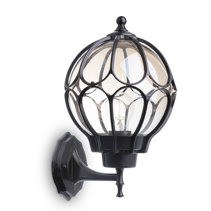 Уличные настенные светильники Светильник садово-парковый Feron PL3801 круглый на стену вверх 60W 230V E27 черный 06344 