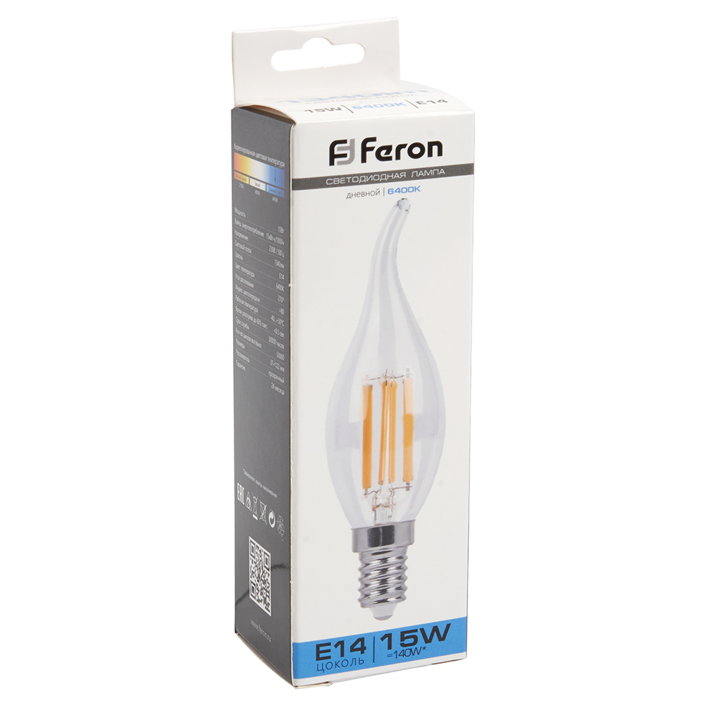 Лампа светодиодная Feron LB-718 Свеча на ветру E14 15W 6400K 38264