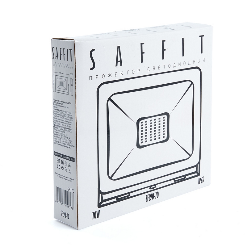 Светодиодный прожектор Saffit SFL90-70 IP65 70W 6400K черный 55176
