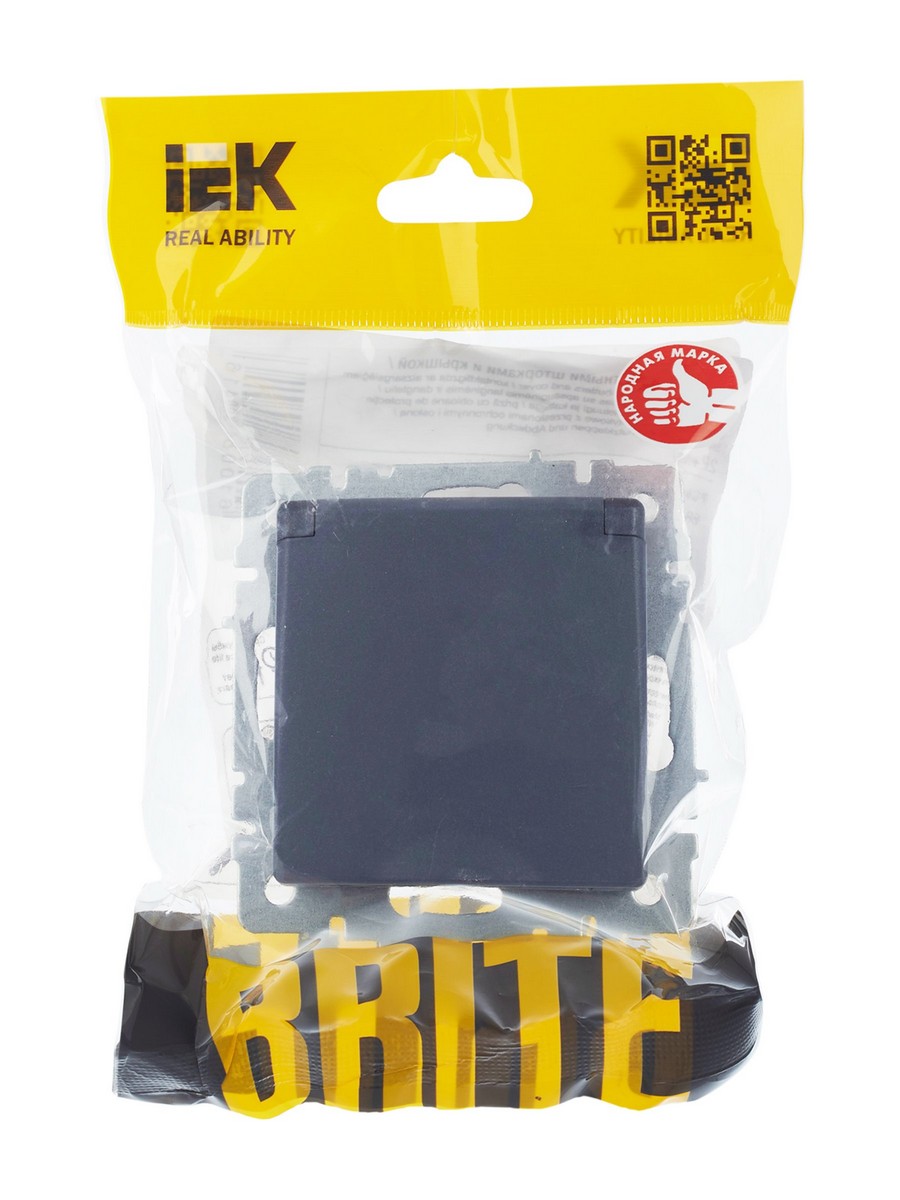 Розетка IEK BRITE с/з с шторками и крышкой 16А IP20 РСбш10-3-БрМ маренго BR-R16-16-K35