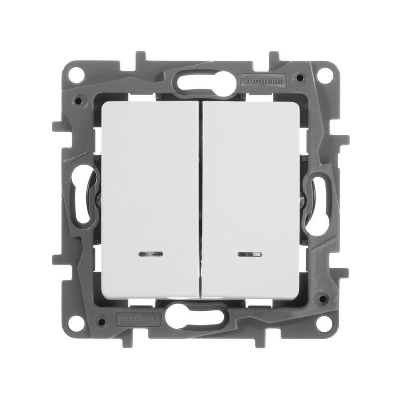 Legrand Etika Белый Переключатель Legrand Etika белый 2-клавишный с подсветкой, 10А, авт. клем 672216