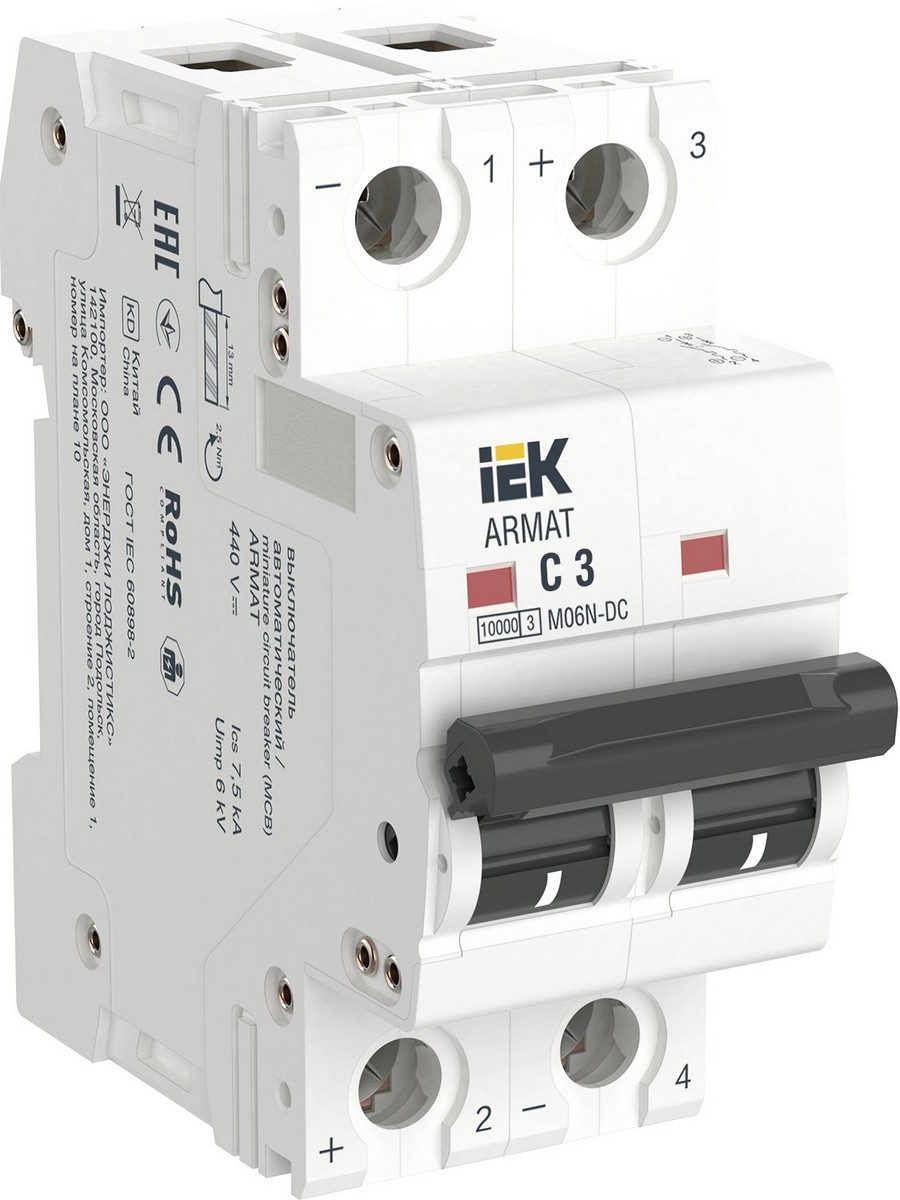 Автоматический выключатель IEK ARMAT M06N-DC 2P C 3А AR-M06N-2-C003DC