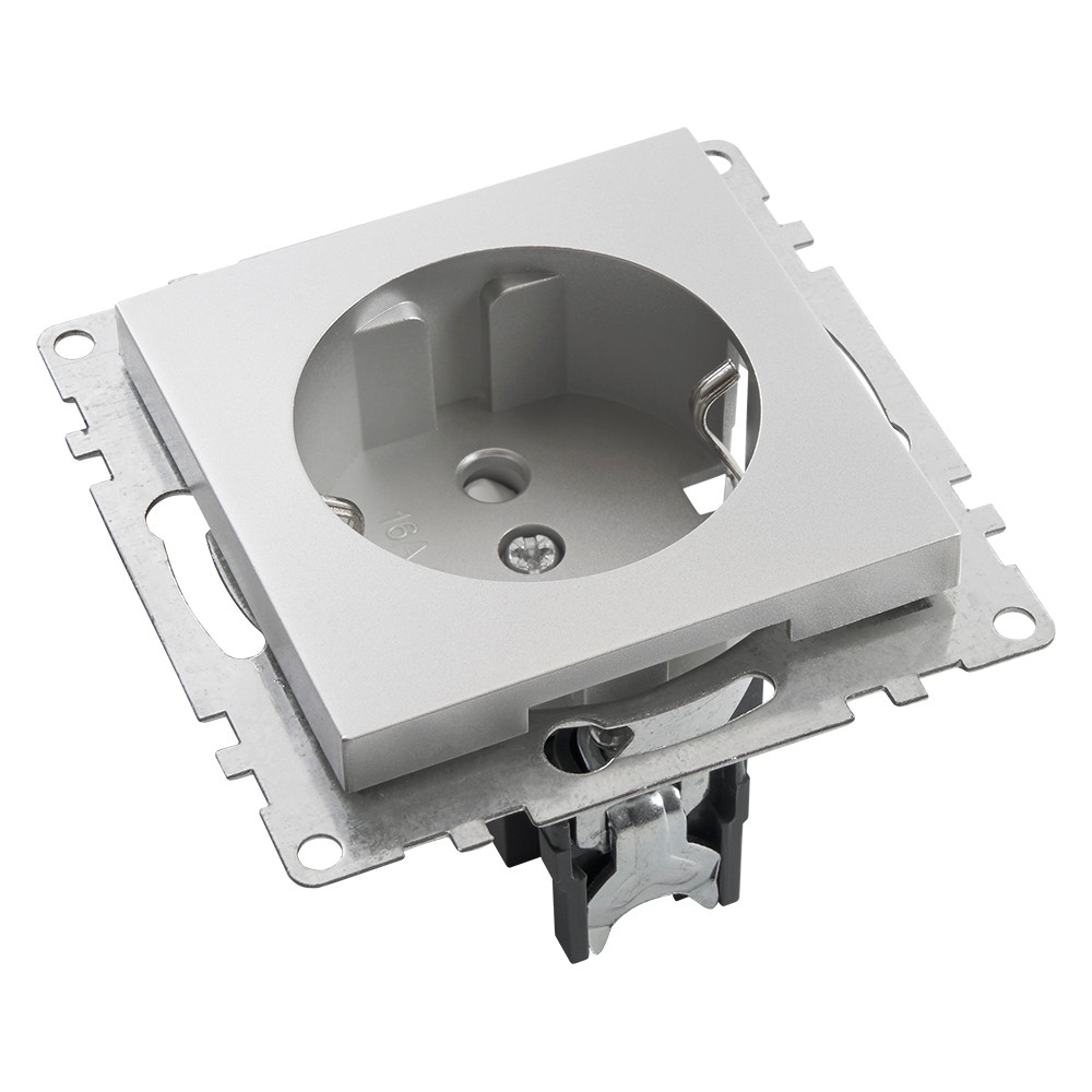 Катрин - Розетки и выключатели Stekker Розетка 1-местная с/з STEKKER GLS16-7110-03 250V 16А с защ. шторкой Катрин серебро 39582