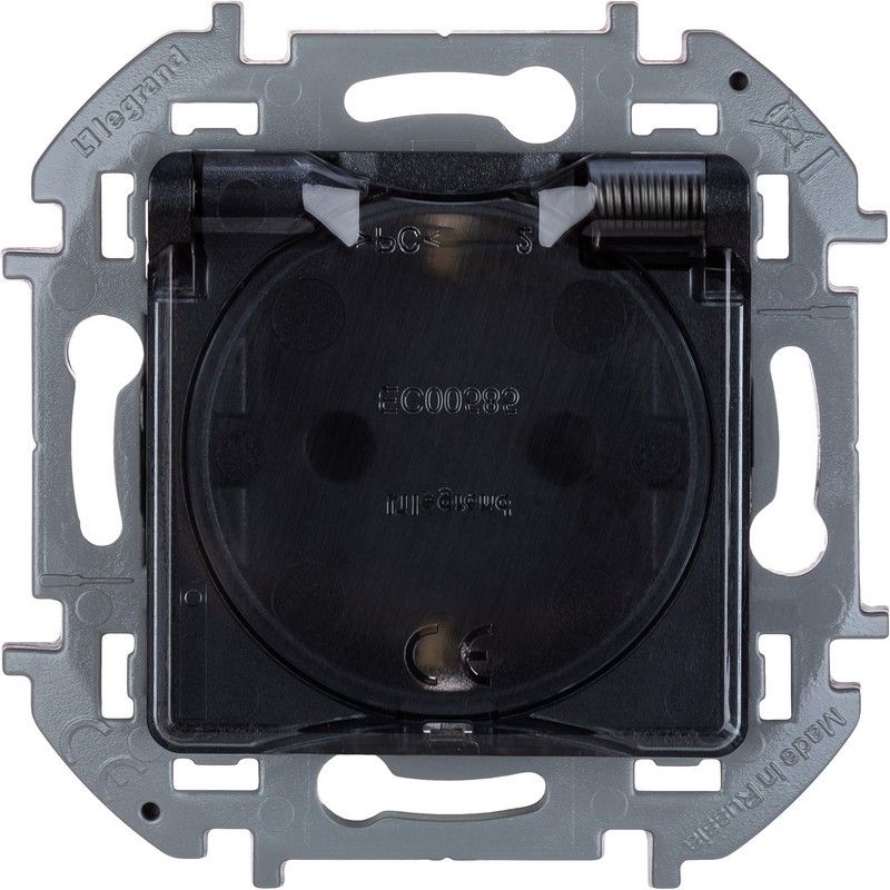 Legrand Inspiria Антрацит Розетка Legrand INSPIRIA Антрацит с заземлением IP 44 с откидной крышкой и шторками 16А 250 В 673743
