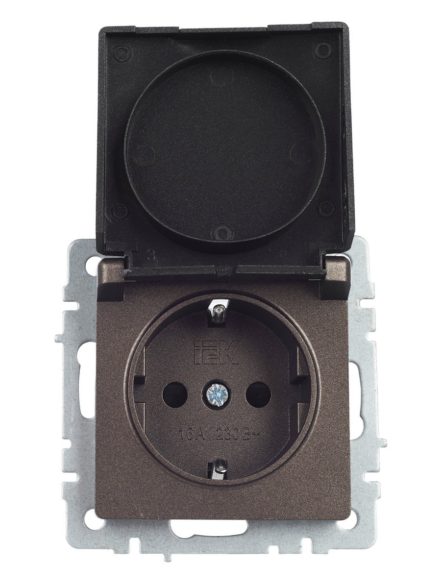 Розетка IEK BRITE с/з с шторками и крышкой 16А IP44 РСбш10-3-44-БрТБ темная бронза BR-R16-16-44-K45