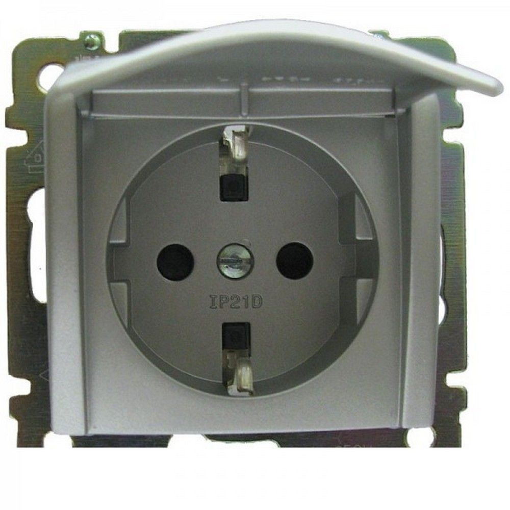 Legrand Valena Classic Алюминий Розетка Legrand Valena Алюминий 1-ая с/з с крышкой 770122