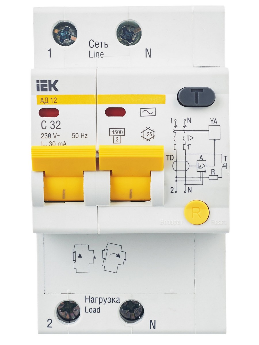 IEK Дифференциальный автоматический выключатель IEK KARAT АД12 2Р 32A 30мА MAD10-2-032-C-030 
