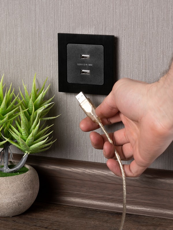 Розетка USB EKF PROxima Стокгольм Черный 2-ая 21А  EZR16-028-10-2USB