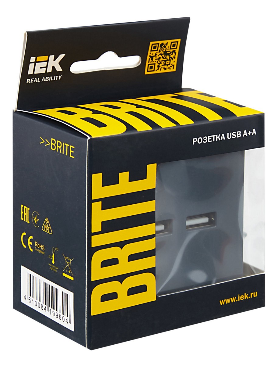 Розетка IEK BRITE USB A+A 3,1А РЮ10-1-БрМ маренго BR-U21-D31-K35