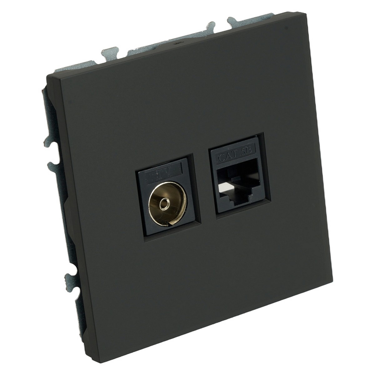 Розетка TV + компьютерная RJ-45 STEKKER Эмили RST00-5106-05 черный уголь soft touch 49846