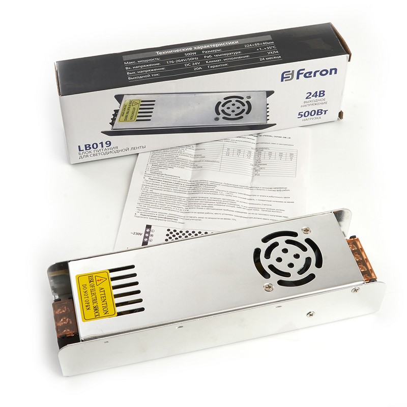 Трансформатор Feron для светодиодной ленты 500W 24V (драйвер) LB019 48049