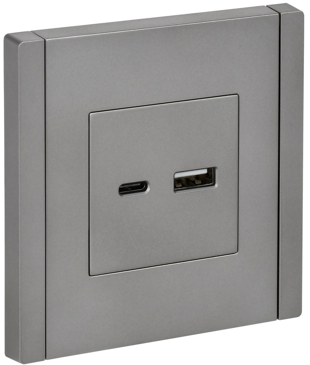 Розетка IEK FORTE&PIANO Сталь USB A+C 18Вт FP551