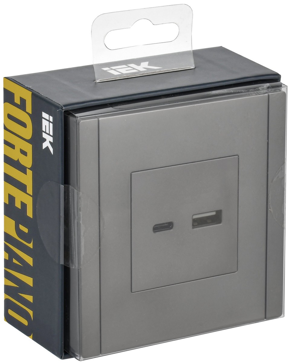 Розетка IEK FORTE&PIANO Сталь USB A+C 18Вт FP551