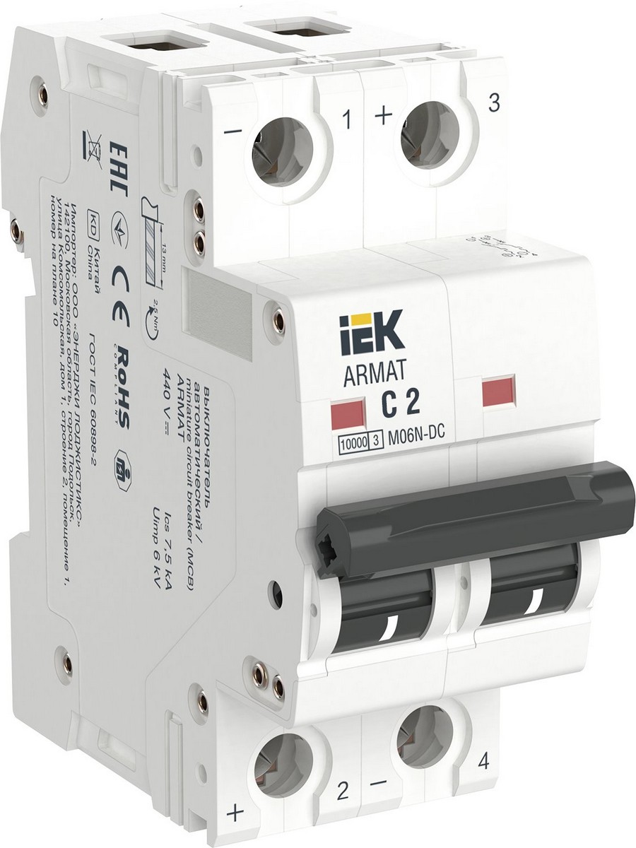 Автоматический выключатель IEK ARMAT M06N-DC 2P C 2А AR-M06N-2-C002DC