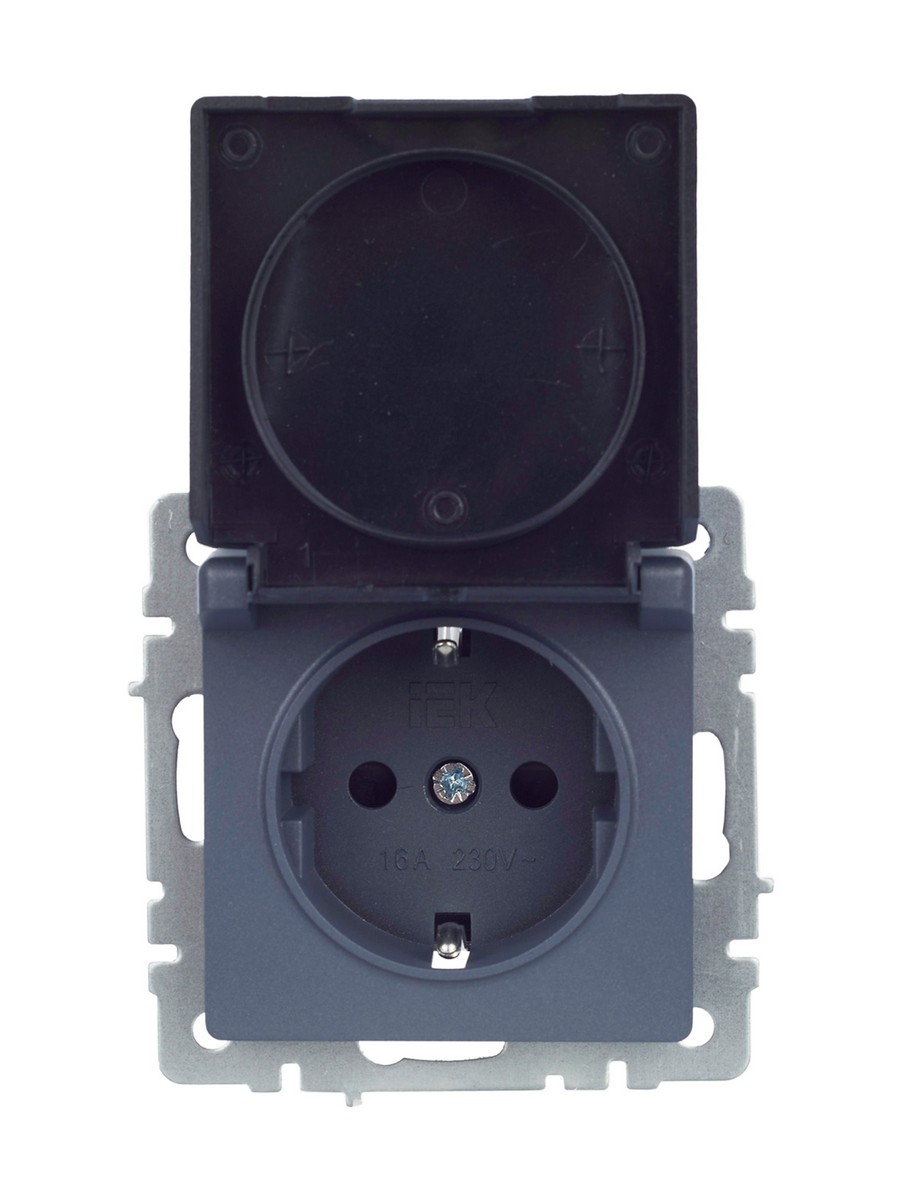 Розетка IEK BRITE с/з с шторками и крышкой 16А IP20 РСбш10-3-БрМ маренго BR-R16-16-K35