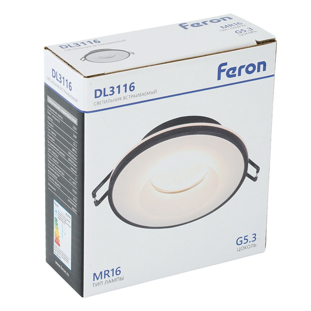 Светильник встраиваемый Feron DL3116 потолочный G5.3 черный 51939