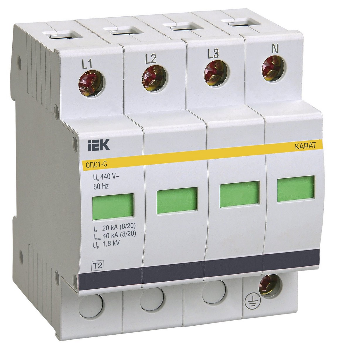 Ограничитель перенапряжения IEK KARAT (УЗИП) ОПС1-C 4Р In=20kA Un=400B Im=40kA MOP20-4-C