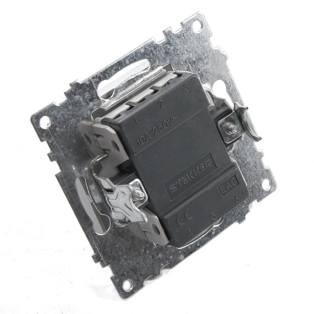 Выключатель 1-клавишный STEKKER GLS10-7103-03 250V 10А Катрин серебро 39575