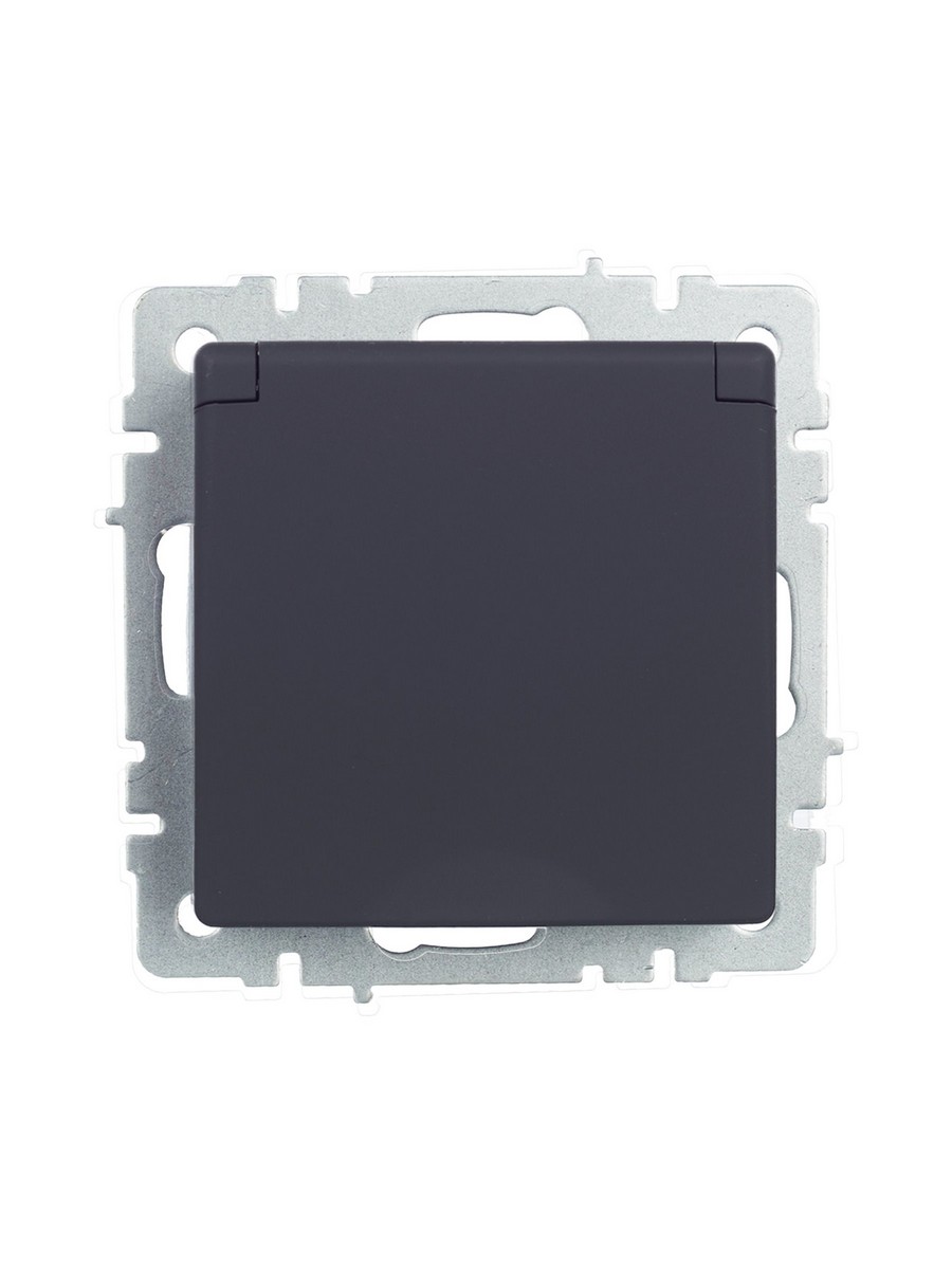 Розетка IEK BRITE с/з с шторками и крышкой 16А IP44 РСбш10-3-44-БрГ графит BR-R16-16-44-K53