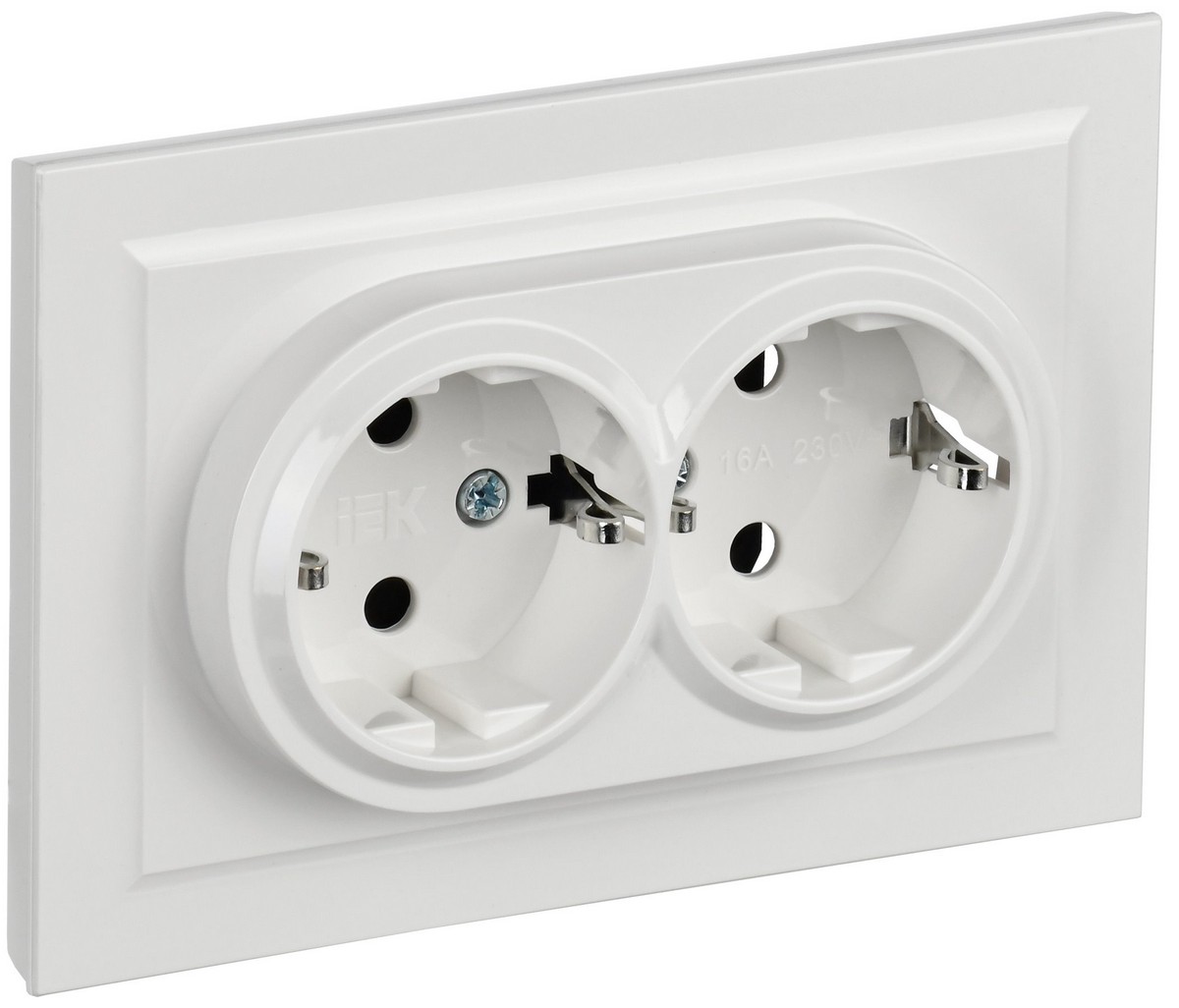 IEK Brite Белый Розетка IEK BRITE 2-ая с/з без шторок 16А в сборе РС12-3-БрБ белый BR-R21-16-K01-F
