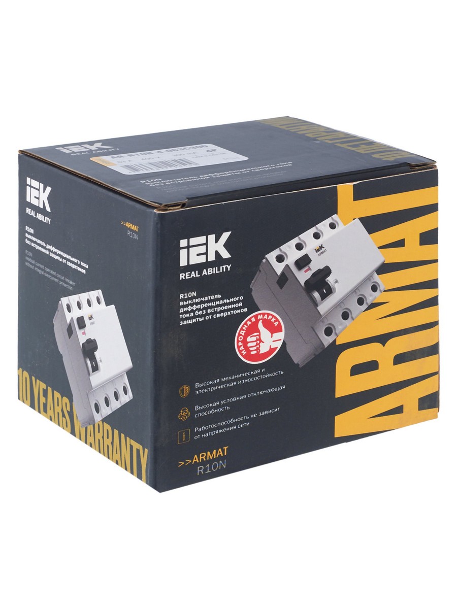 ВДТ УЗО IEK ARMAT R10N 4P 63А 300мА тип AC AR-R10N-4-063C300