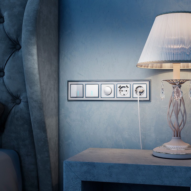 Werkel Серебряный механизмы Выключатель Werkel двухклавишный проходной с подсветкой серебряный W1122106