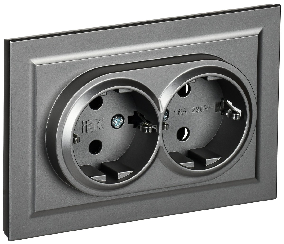 IEK Brite Сталь Розетка IEK BRITE 2-ая с/з без шторок 16А в сборе РС12-3-БрС сталь BR-R21-16-K46-F
