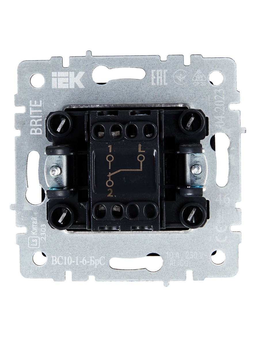 Выключатель IEK BRITE 1-клавишный проходной 10А ВС10-1-6-БрС сталь BR-V12-0-10-K46