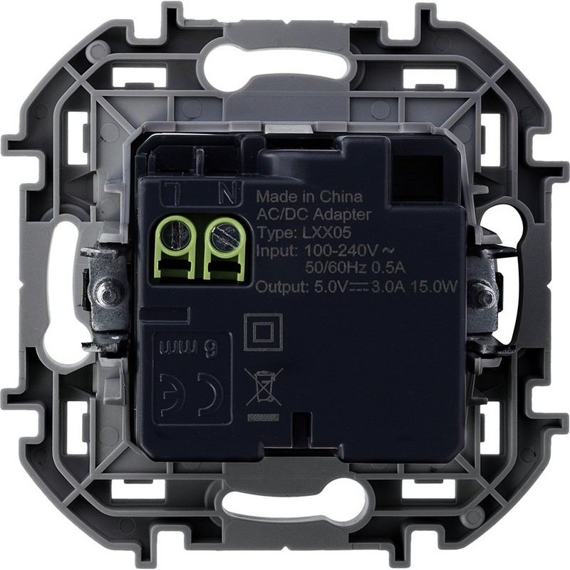 USB розетка Legrand INSPIRIA Алюминий с двумя USB разьемами AC 240В/5В 3000мА 673762