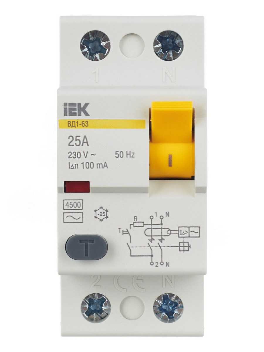 IEK Выключатель дифференциальный IEK KARAT ВД1-63 (УЗО) 2Р 25А 100мА MDV10-2-025-100 