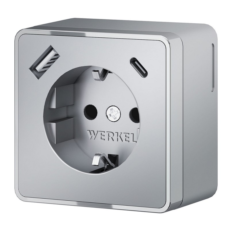 Werkel Gallant серебряный Розетка Werkel с заземлением, шторками и USB тип A+C Gallant (серебряный) W5071706