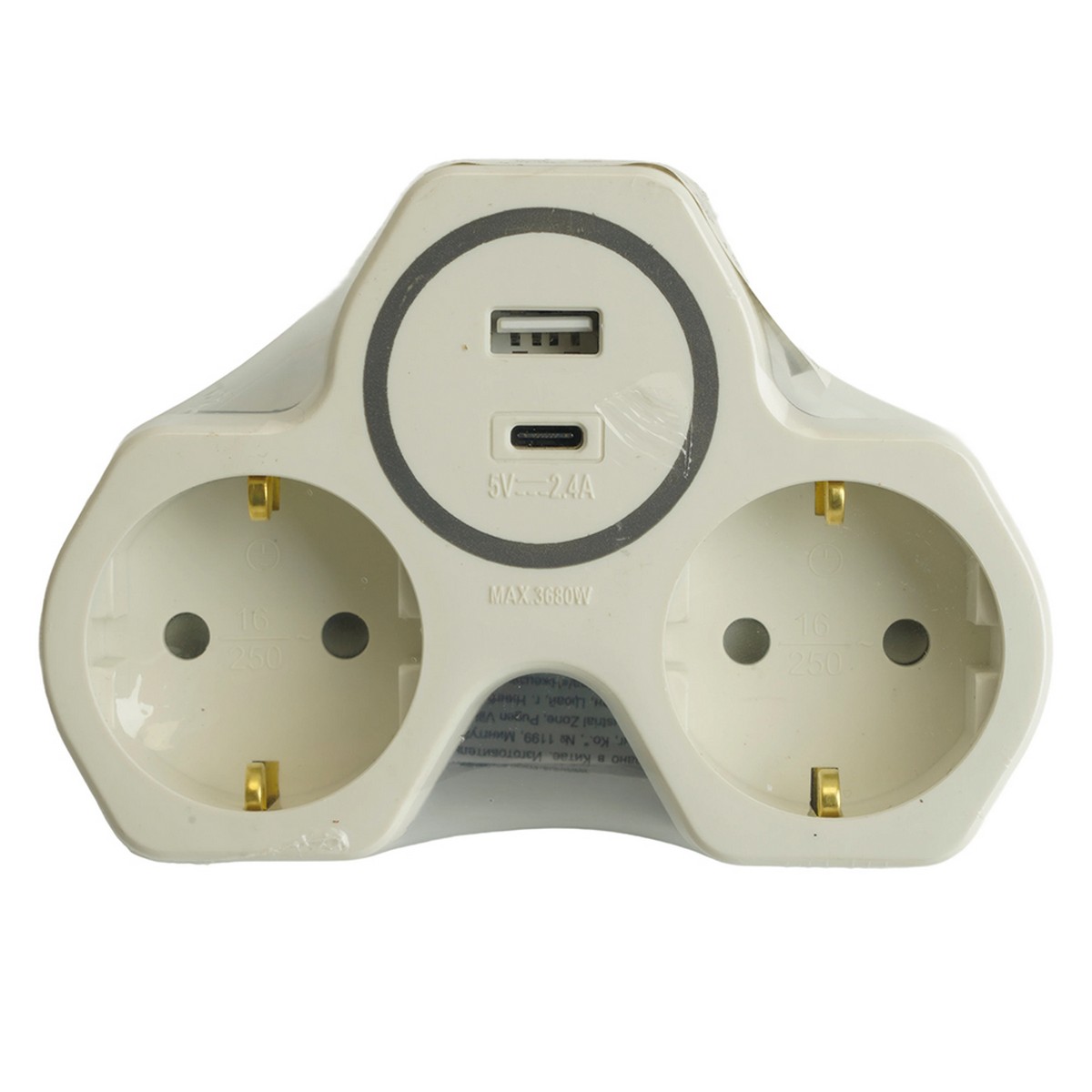 Разветвитель сетевой 2-местный с/з STEKKER ADP16-15-20 и USB+Type C на 2.4А белый/серый 50071