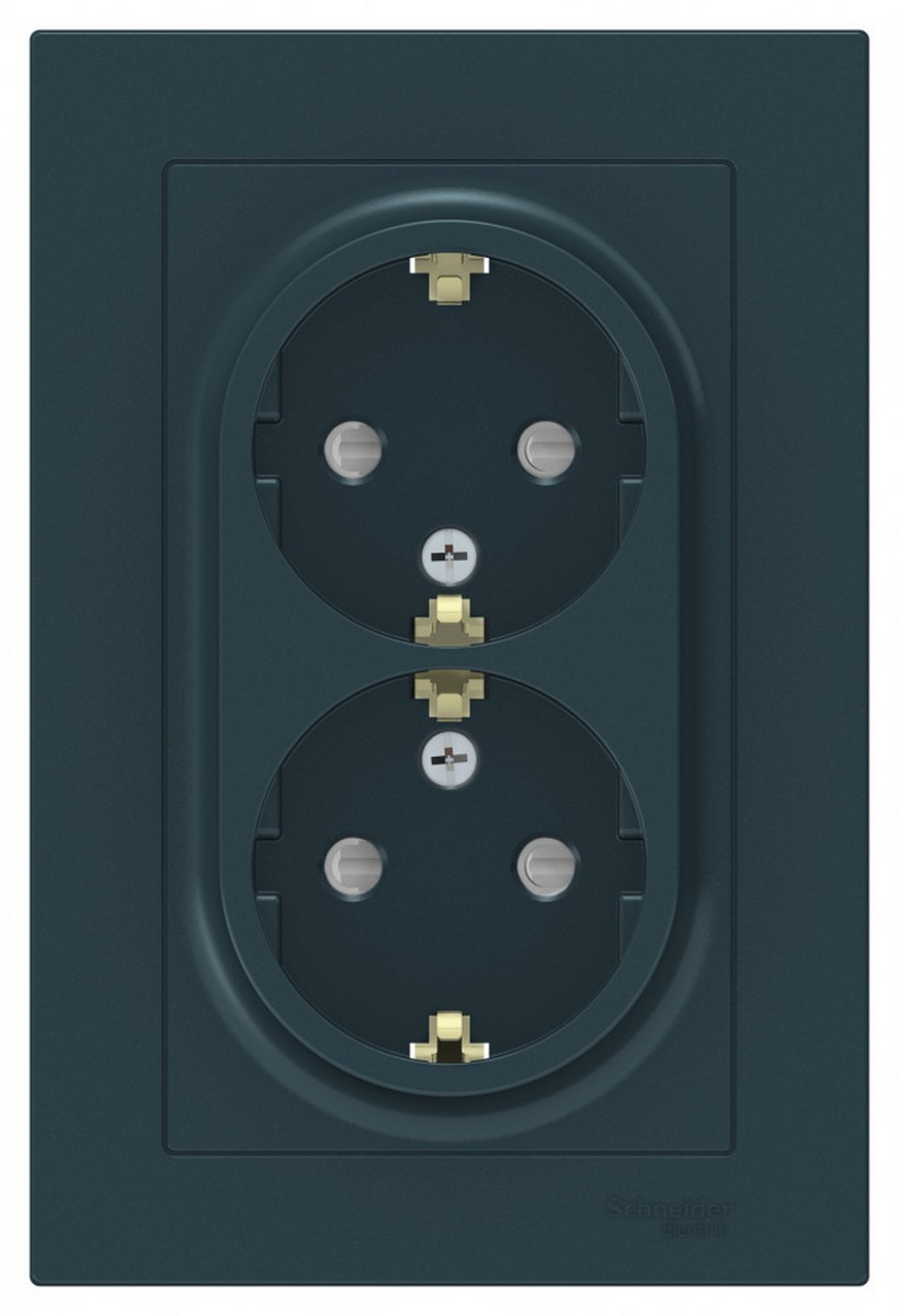 Розетка Systeme Electric AtlasDesign Изумруд с/з двойная, со шторками, 16А, в сборе ATN000826