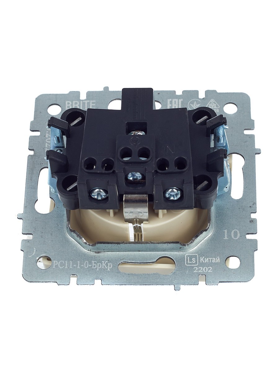 Розетка IEK BRITE с/з без шторок 16А РС11-1-0-БрКр бежевый BR-R11-16-K10
