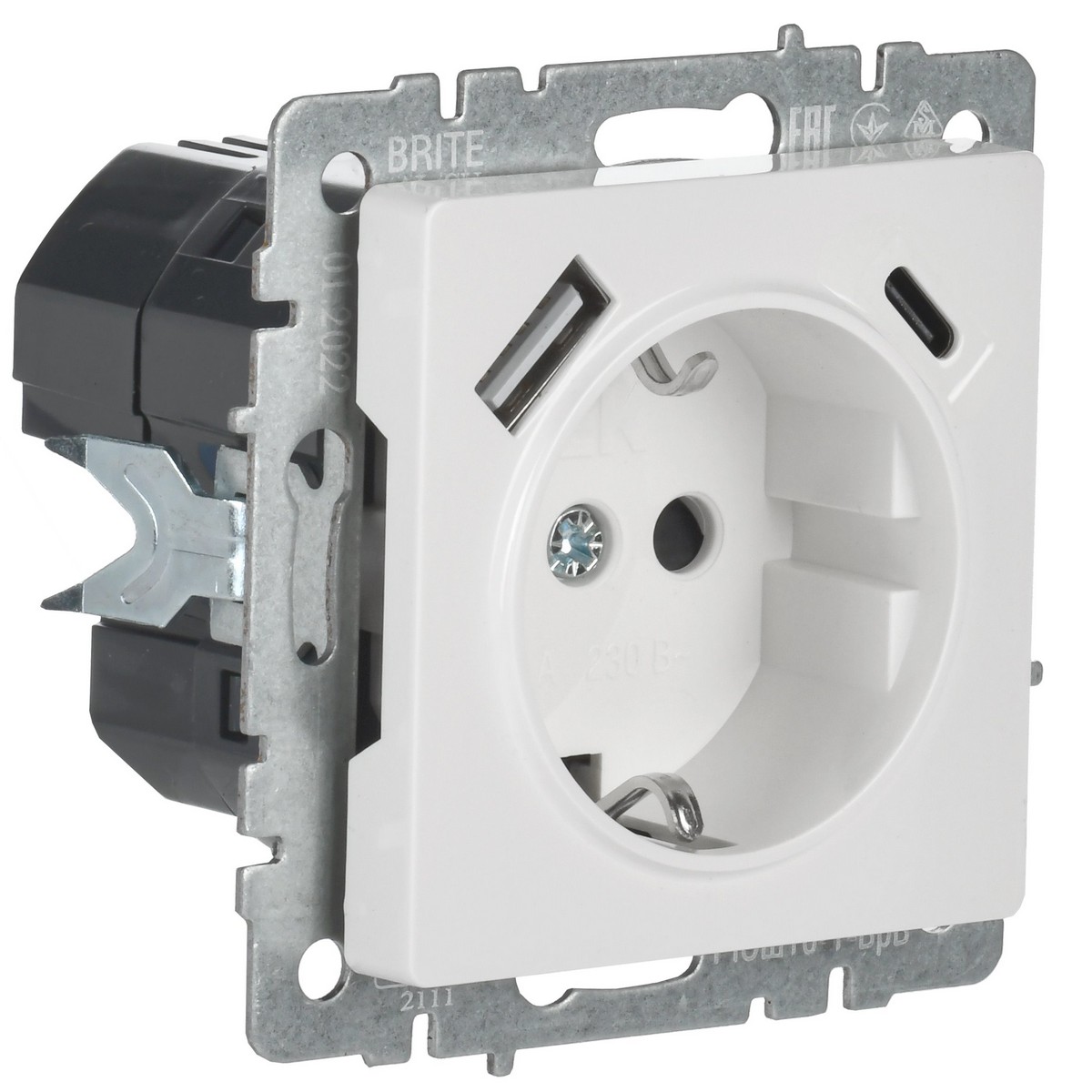 IEK Brite Белый Розетка IEK BRITE с с/з и шторками 16А с USB A+C 18Вт РЮш11-1-БрБ белый BR-R14-16-U22-018-K01