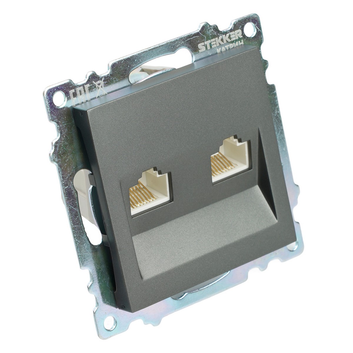 Розетка компьютерная 2-местная RJ-45 STEKKER GLS00-7109-06 Катрин графит 50008