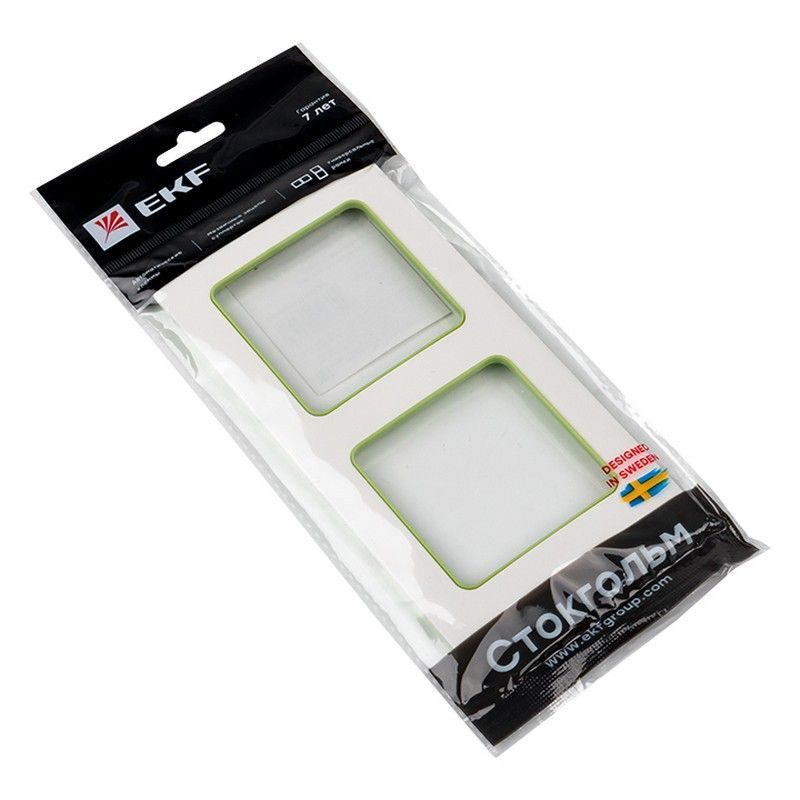 EKF Стокгольм белый Рамка 2-ая EKF PROxima Стокгольм Белый Линия зеленая  EXM-G-303-20